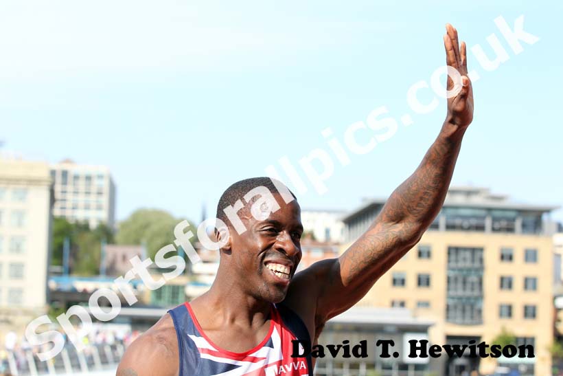 Dwain Chambers after winning  the 100 metres at the 2012 BUPA Great North CityGames.
